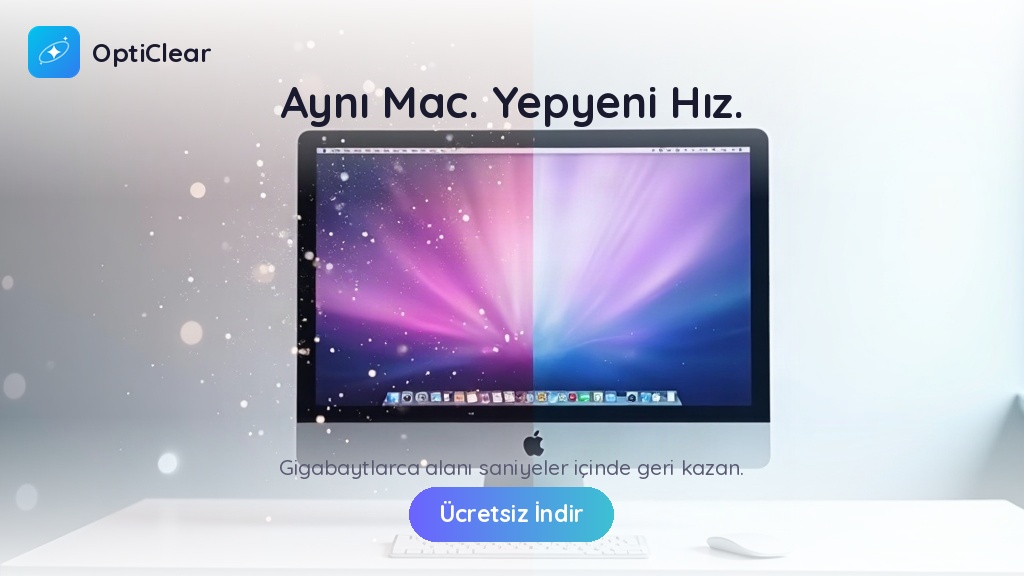 OptiClear ile aynı Mac, yepyeni hız — önce ve sonra karşılaştırması